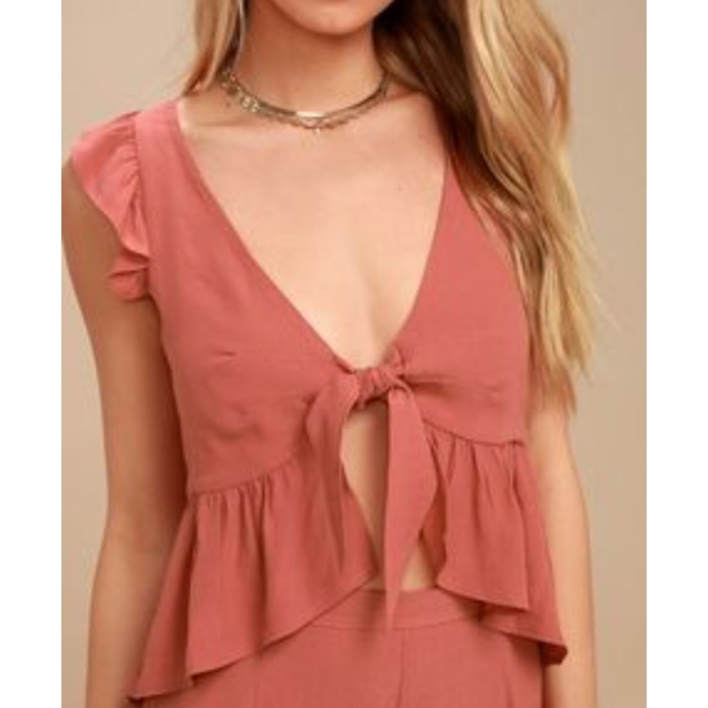 Rusty Rose Tied-Front Crop Top